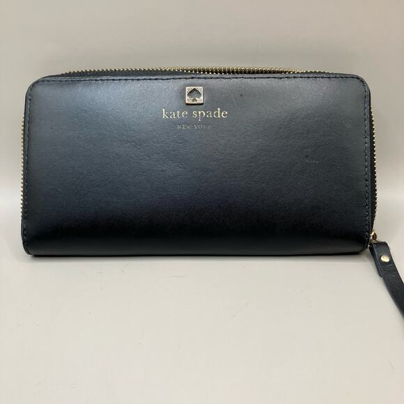 kate spade Handbags - Kate Spade Wallet Zip Bifold Smooth Black Leather Divided Card Holder WLRU 2065